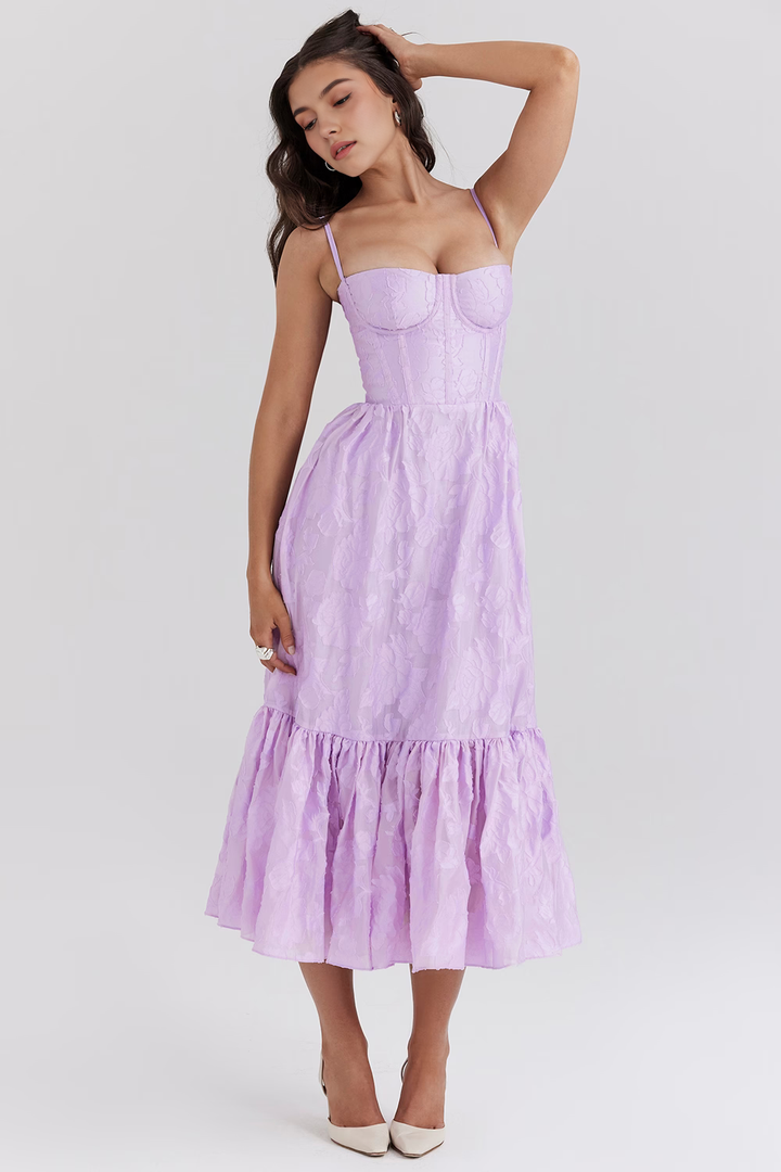 Askılı Bustier Yaka Volanlı Elbise – Lila