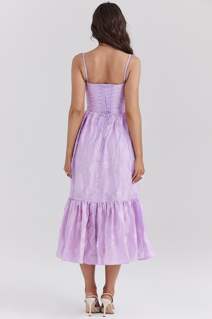 Askılı Bustier Yaka Volanlı Elbise – Lila