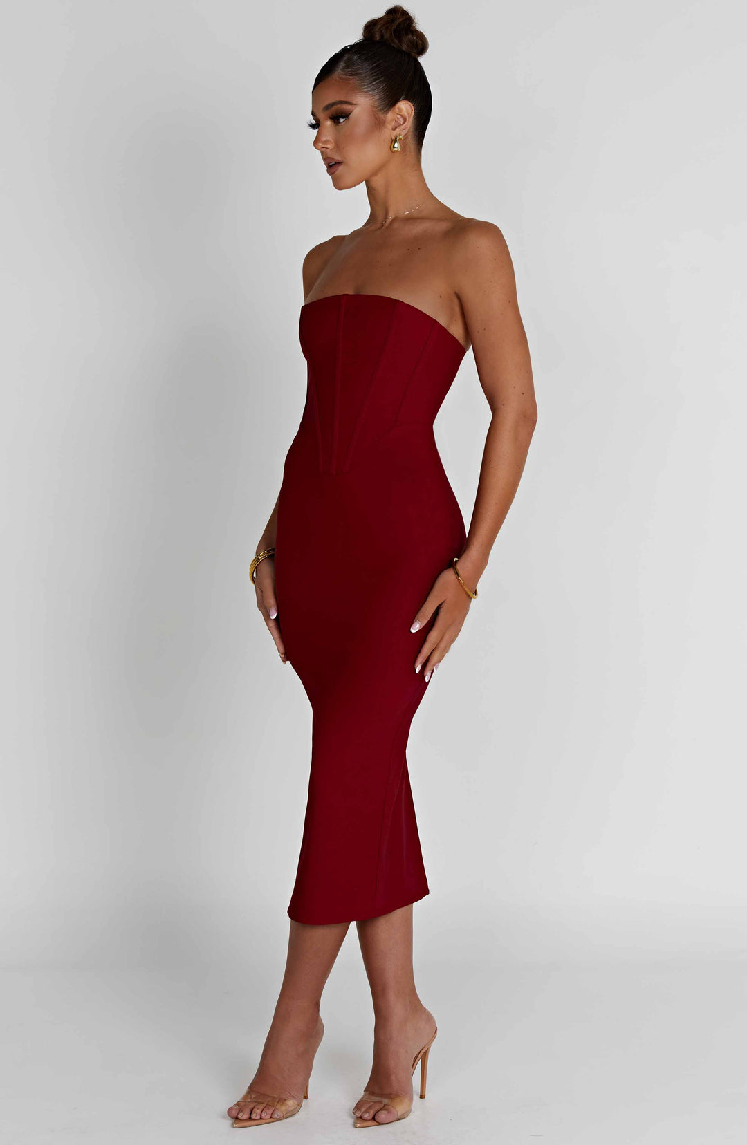 Straplez Kalem Elbise – Bordo