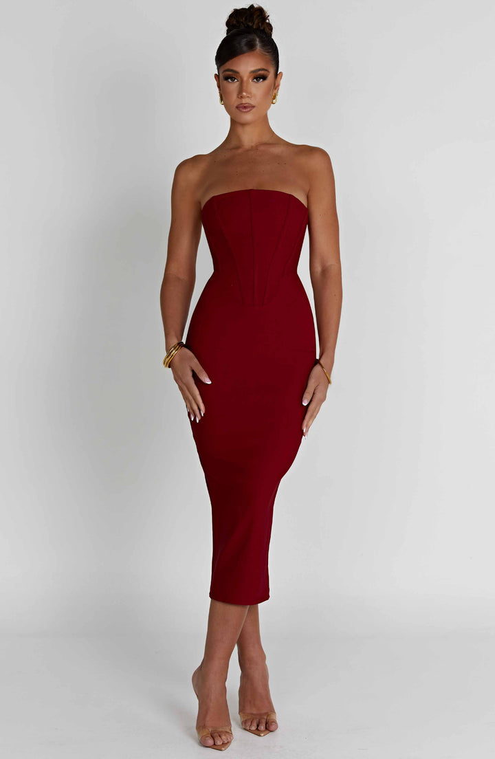 Straplez Kalem Elbise – Bordo