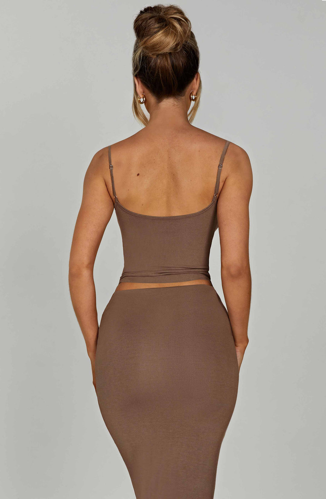 İnce Askılı Sade Crop Top – Vizon