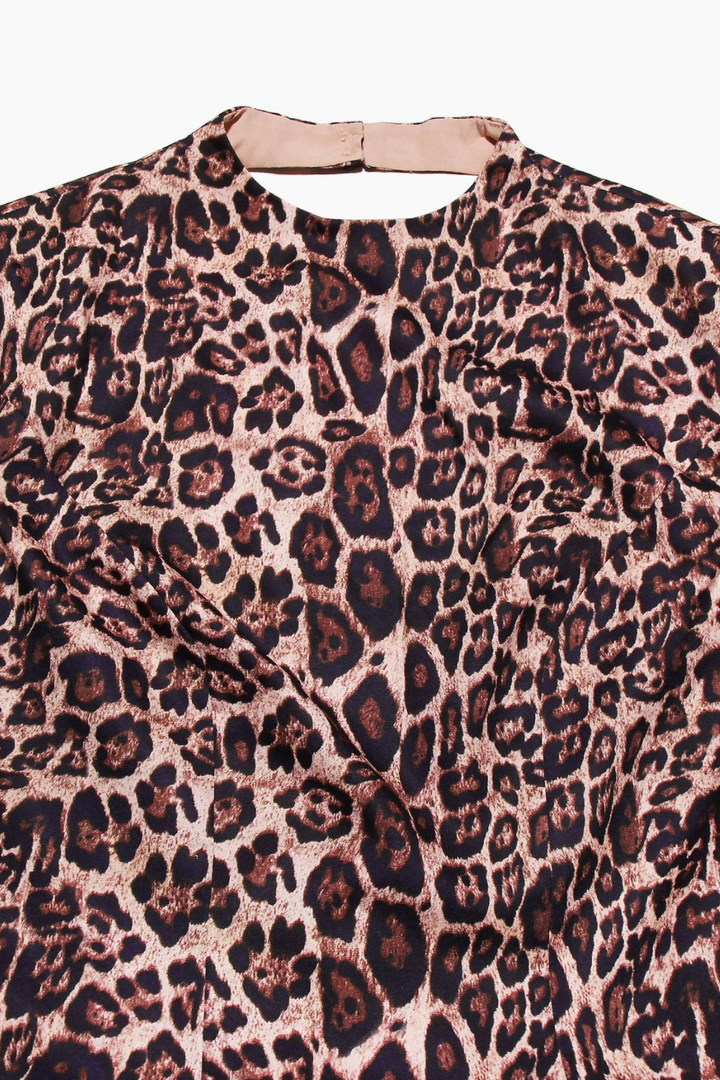 Mini Leopar Desenli Kloş Elbise – Kahverengi