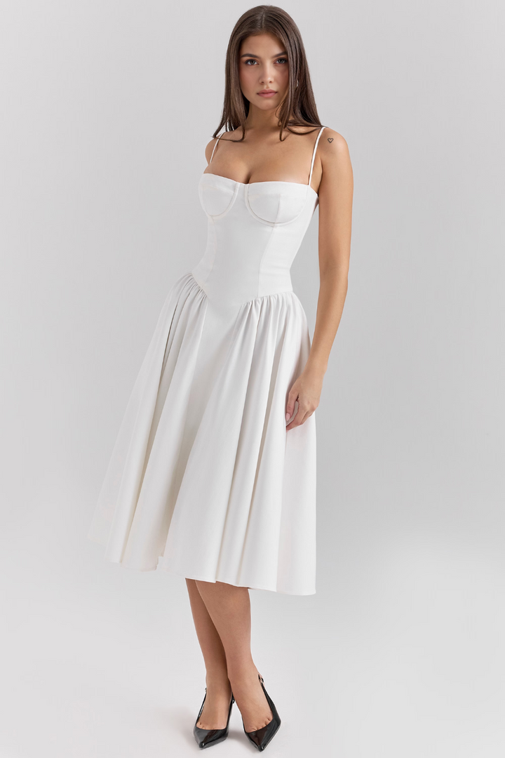 Bustier Detaylı A Kesim Midi Elbise