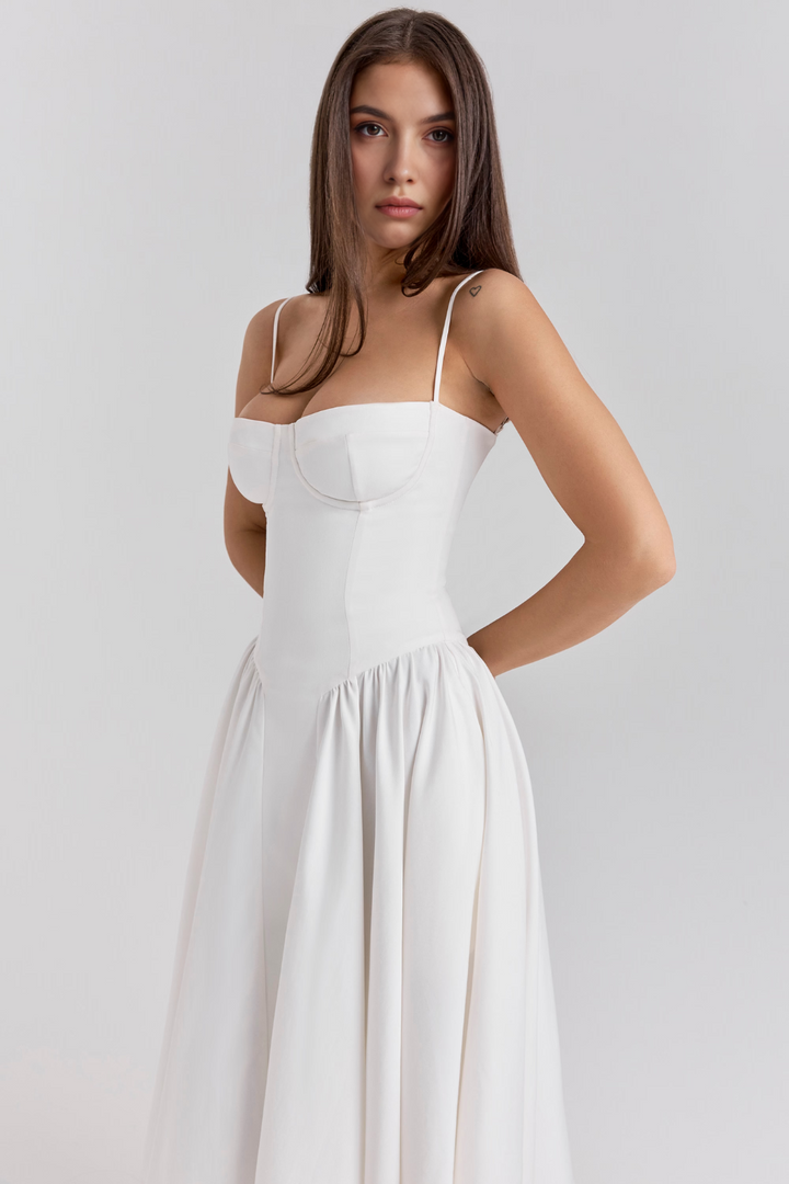 Bustier Detaylı A Kesim Midi Elbise