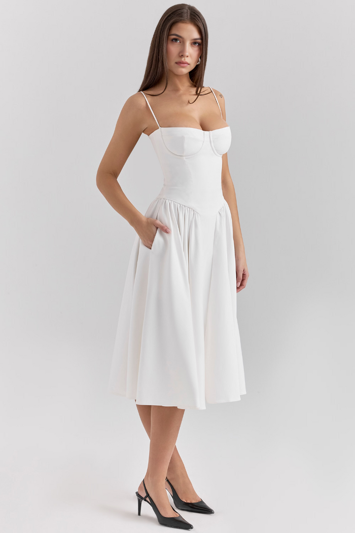 Bustier Detaylı A Kesim Midi Elbise