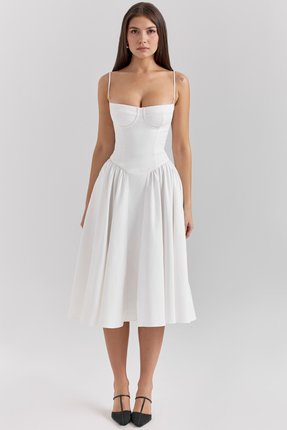 Bustier Detaylı A Kesim Midi Elbise