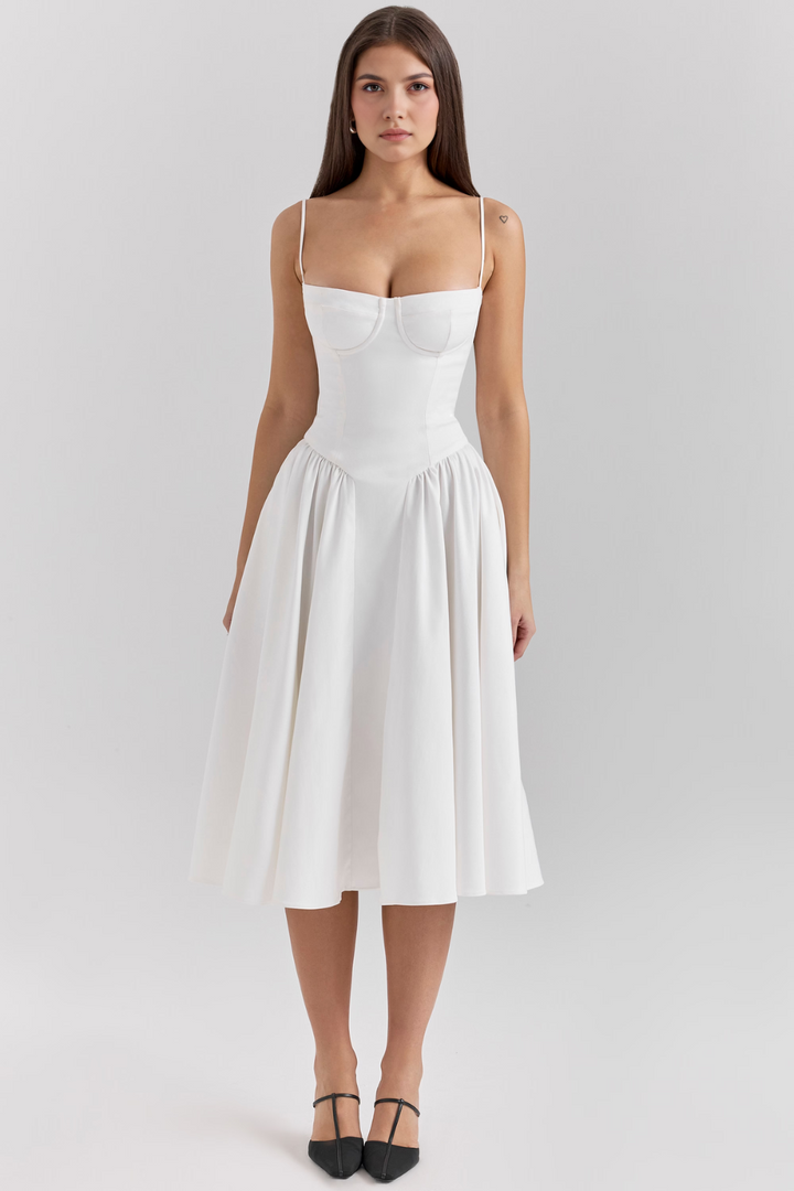 Bustier Detaylı A Kesim Midi Elbise