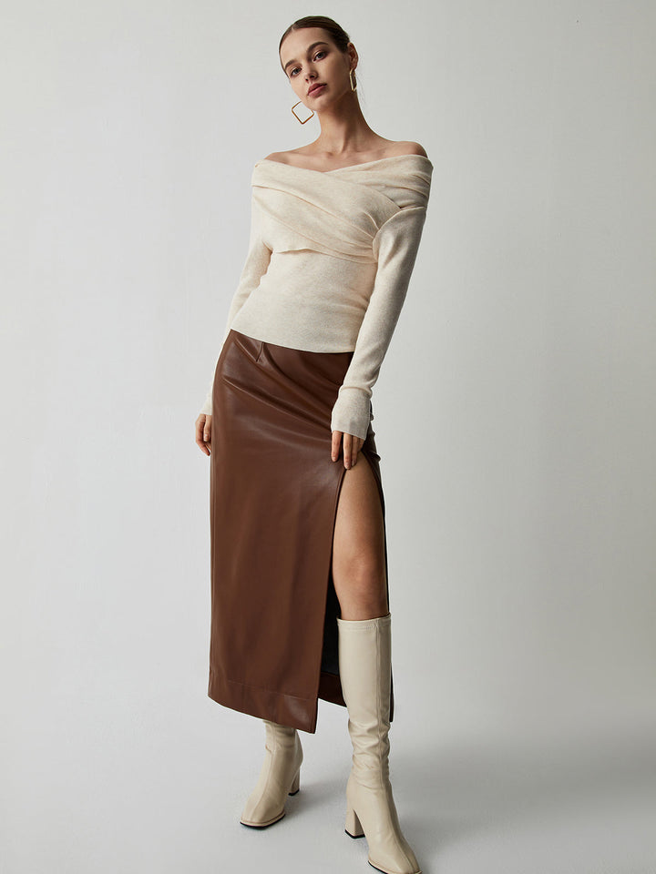 Drapeli Yumuşak Fit Triko Bluz – Krem