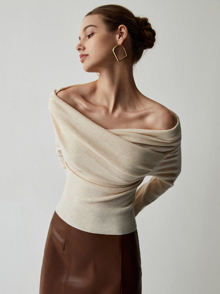 Drapeli Yumuşak Fit Triko Bluz – Krem
