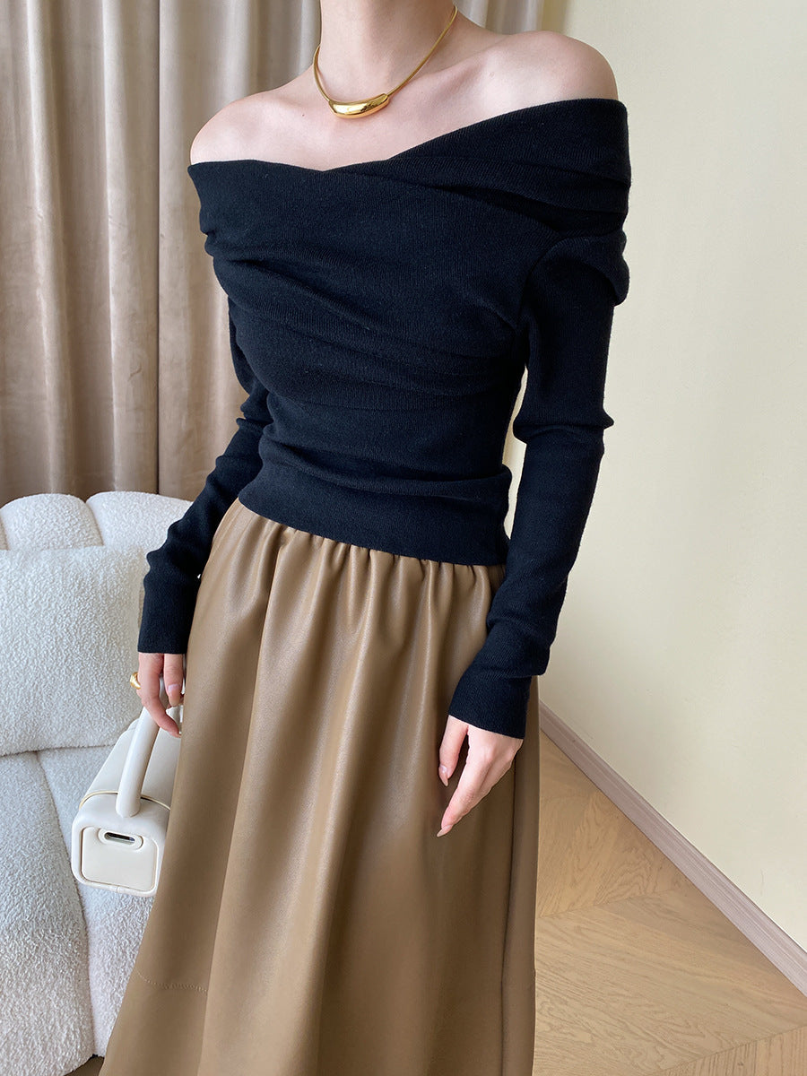 Drapeli Yumuşak Fit Triko Bluz – Krem