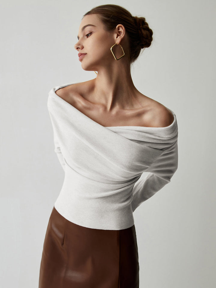 Drapeli Yumuşak Fit Triko Bluz – Krem
