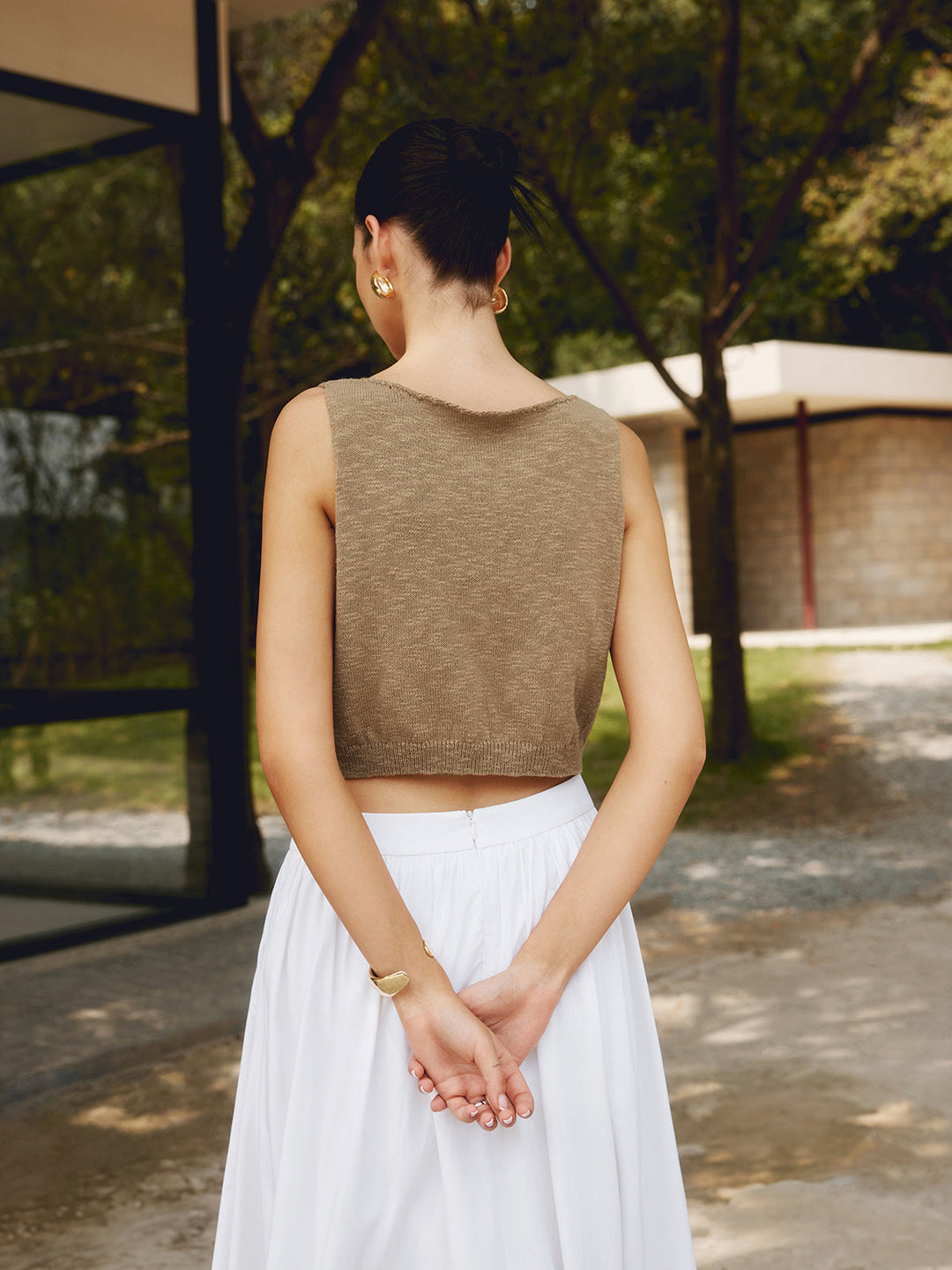 Kısa Triko Crop Top – Kahverengi