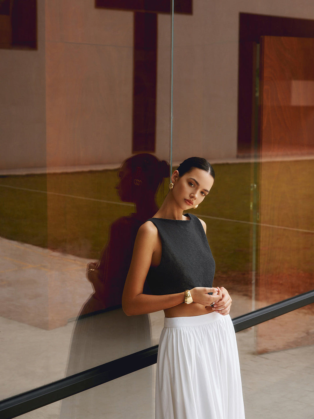 Kısa Triko Crop Top – Kahverengi