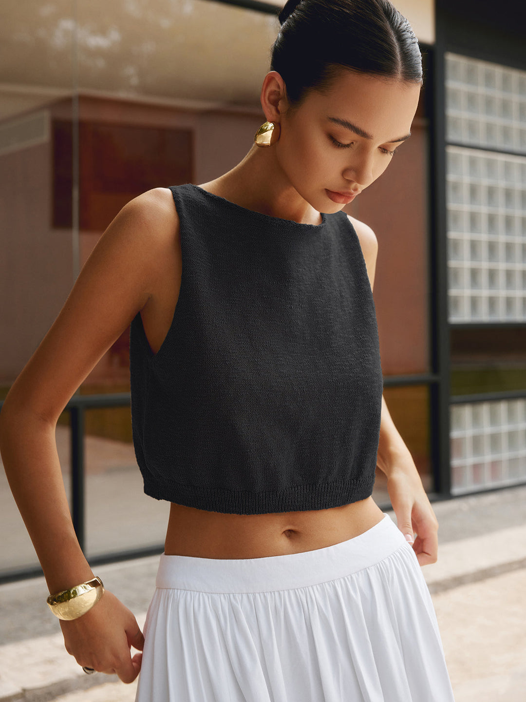 Kısa Triko Crop Top – Kahverengi