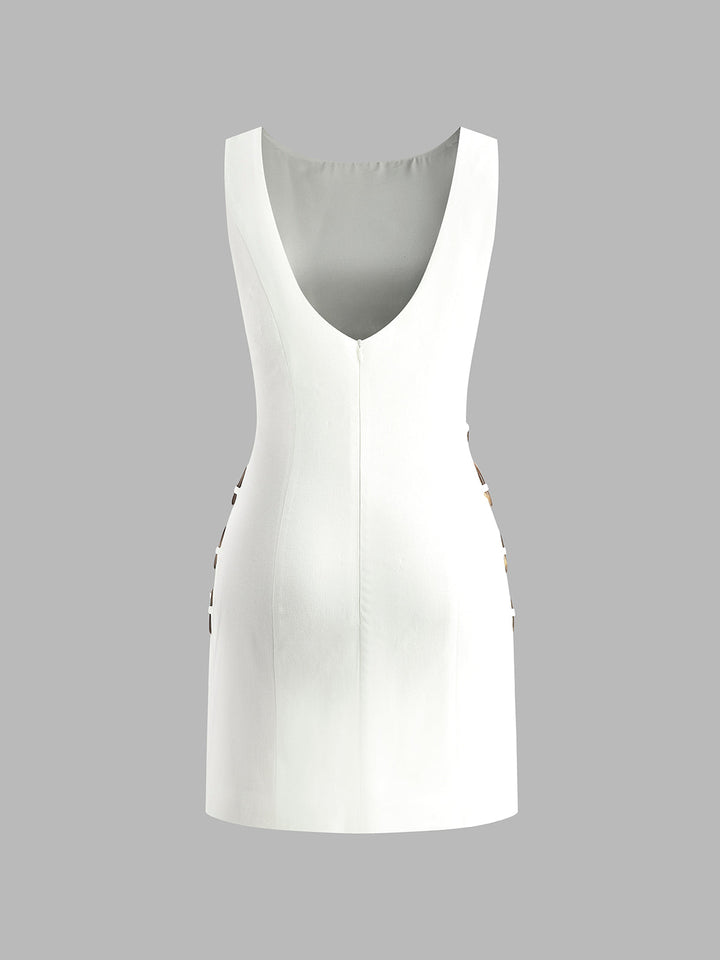 Kuş Gözü Detaylı Mini Elbise – Ekru