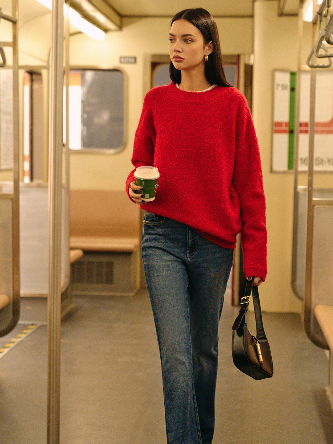Oversize Simli Dokulu Kırmızı Sweatshirt