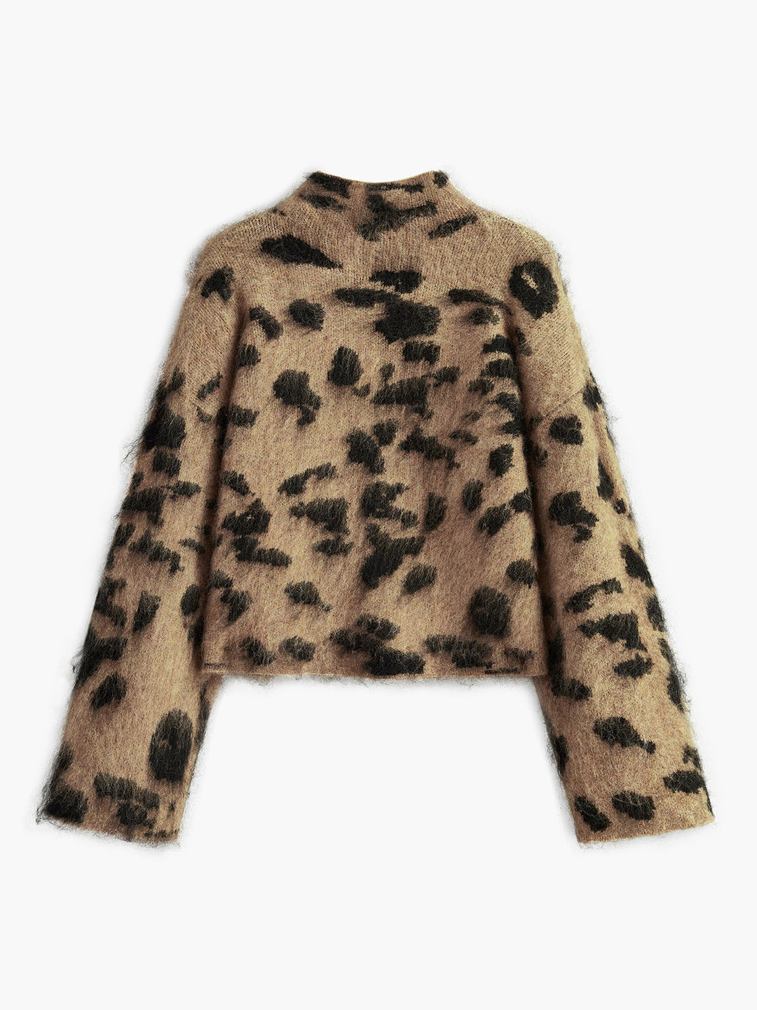 Oversize Boğazlı Leopar Desenli Yumuşak Triko – Kahverengi