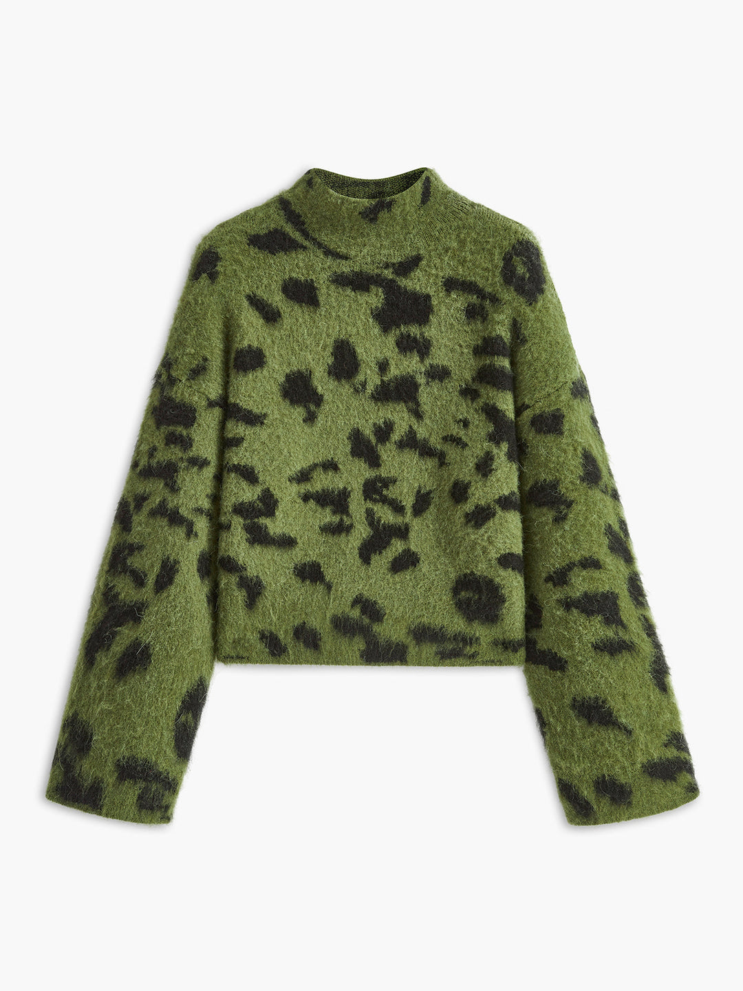 Oversize Boğazlı Leopar Desenli Yumuşak Triko – Kahverengi