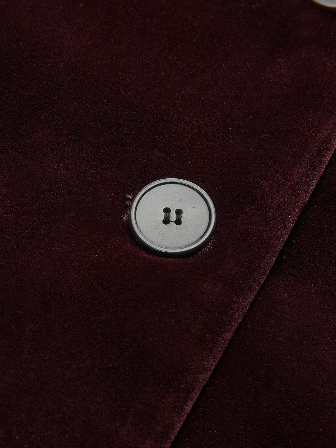 Kadife Düz Kesim Düğmeli Ceket – Bordo