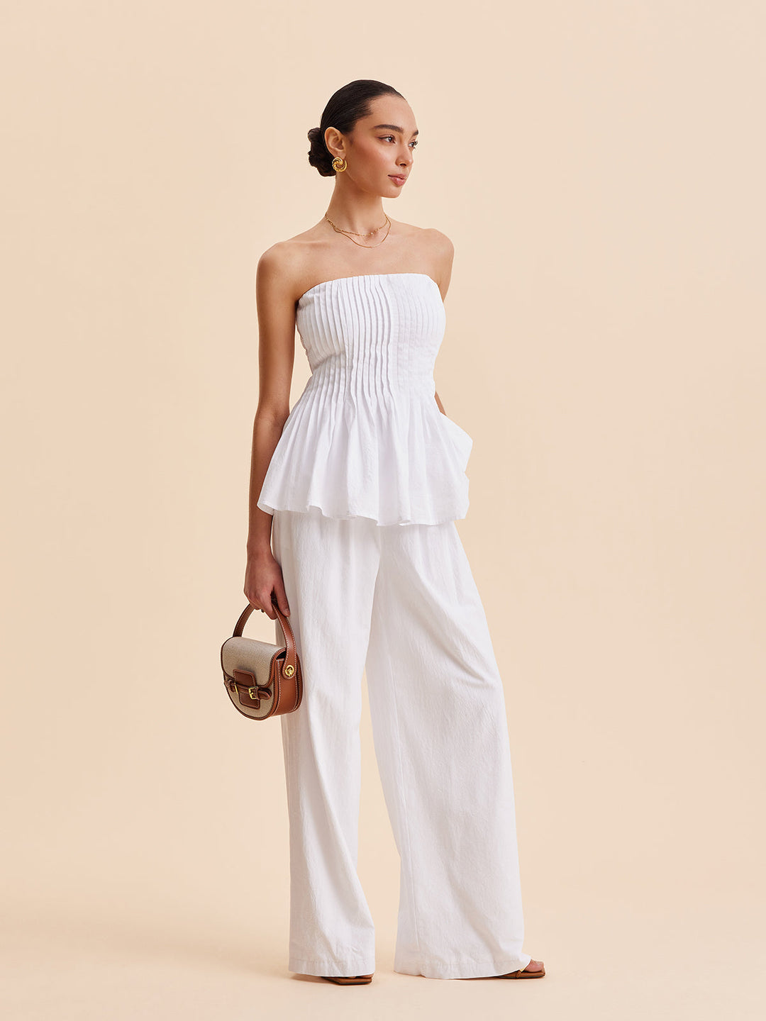 Büstiyer Kalem Plise Detaylı Peplum – Beyaz