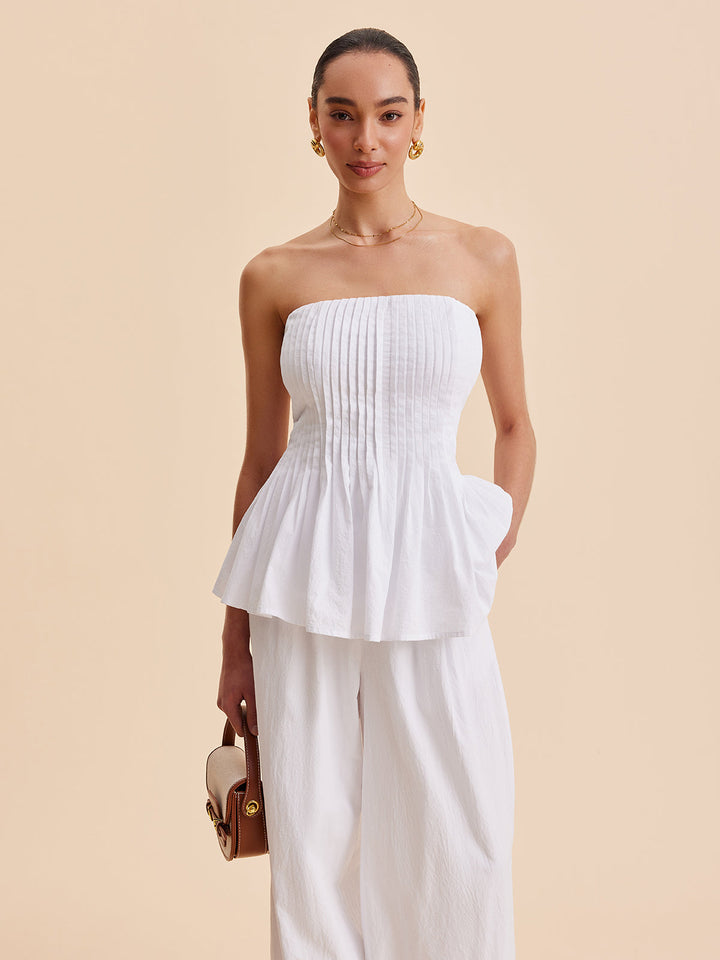 Büstiyer Kalem Plise Detaylı Peplum – Beyaz