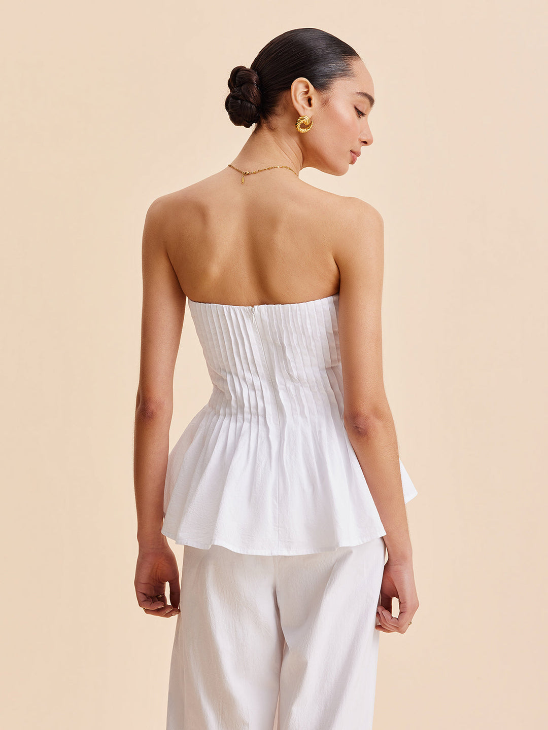 Büstiyer Kalem Plise Detaylı Peplum – Beyaz