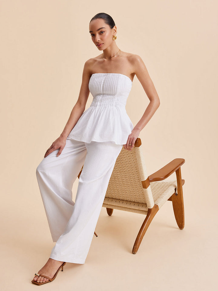 Büstiyer Kalem Plise Detaylı Peplum – Beyaz