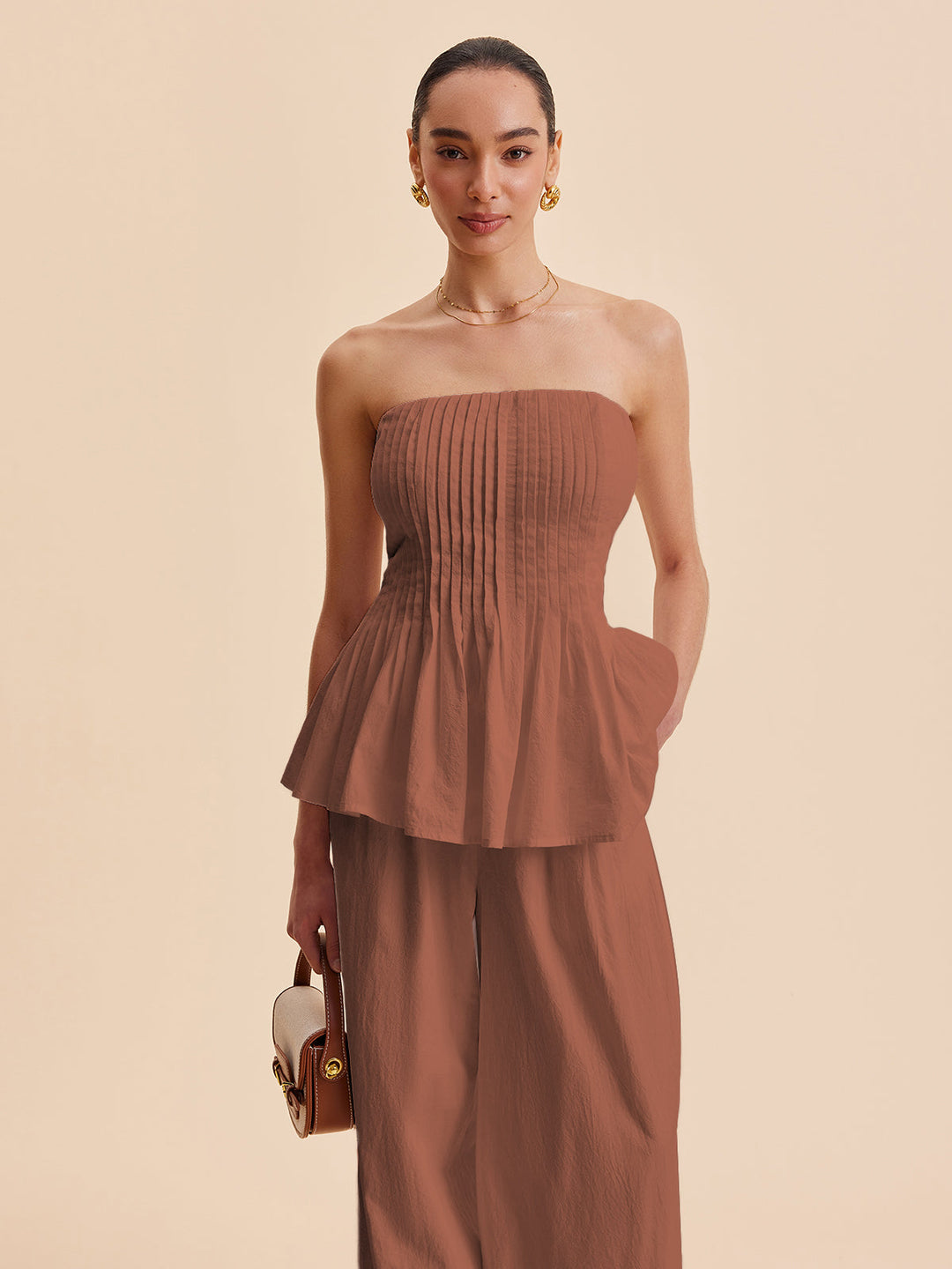 Büstiyer Kalem Plise Detaylı Peplum – Beyaz