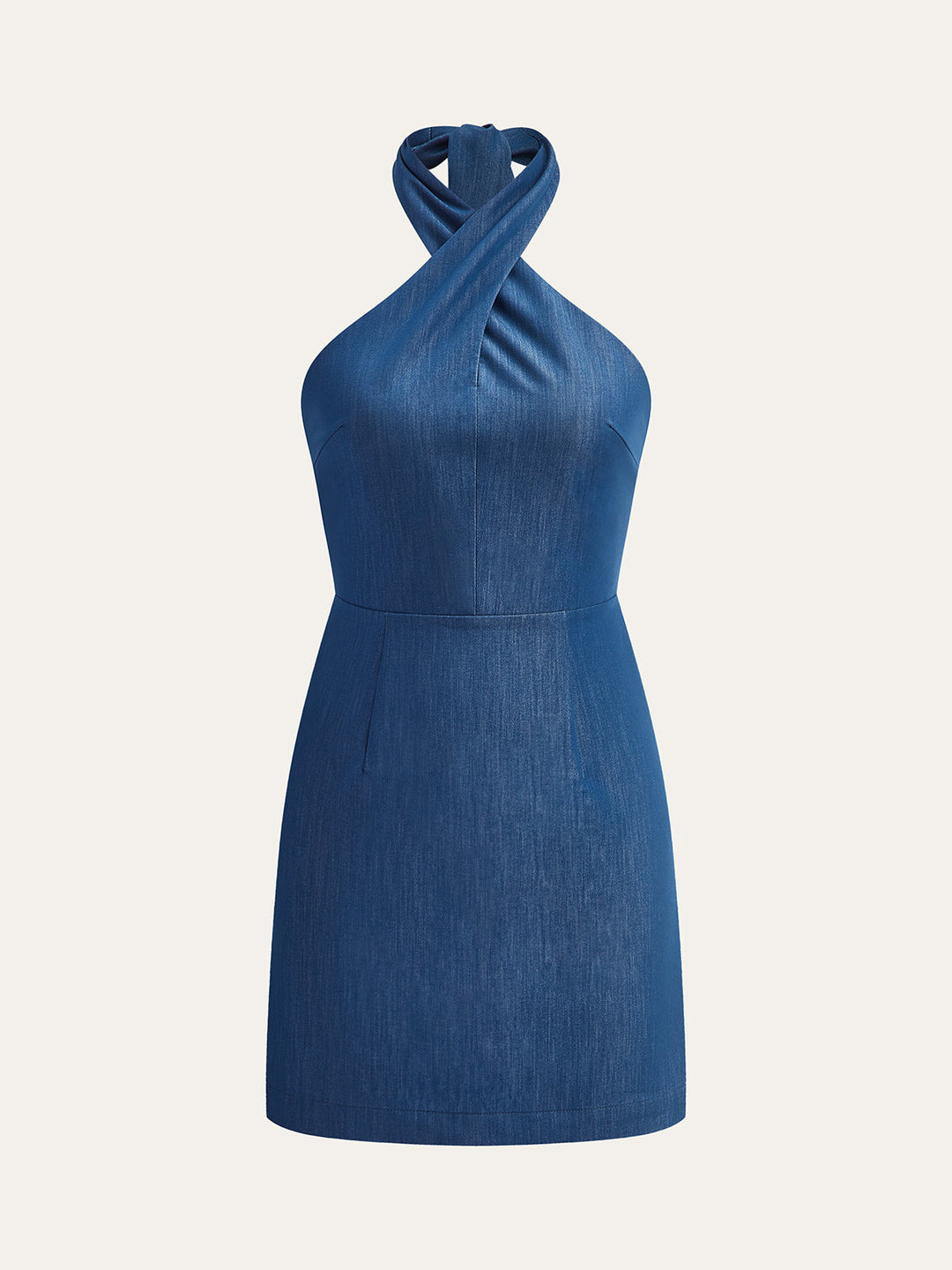 Halter Yaka Fit Kesim Mini Elbise – Lacivert