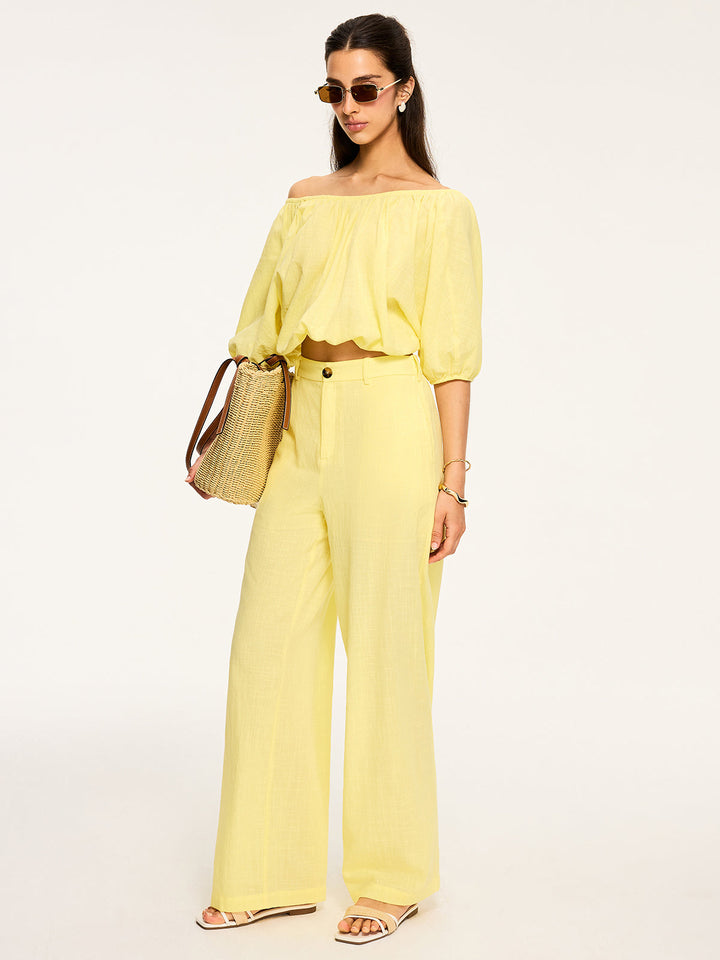 Balon Kol Bağlamalı Crop Bluz – Sarı