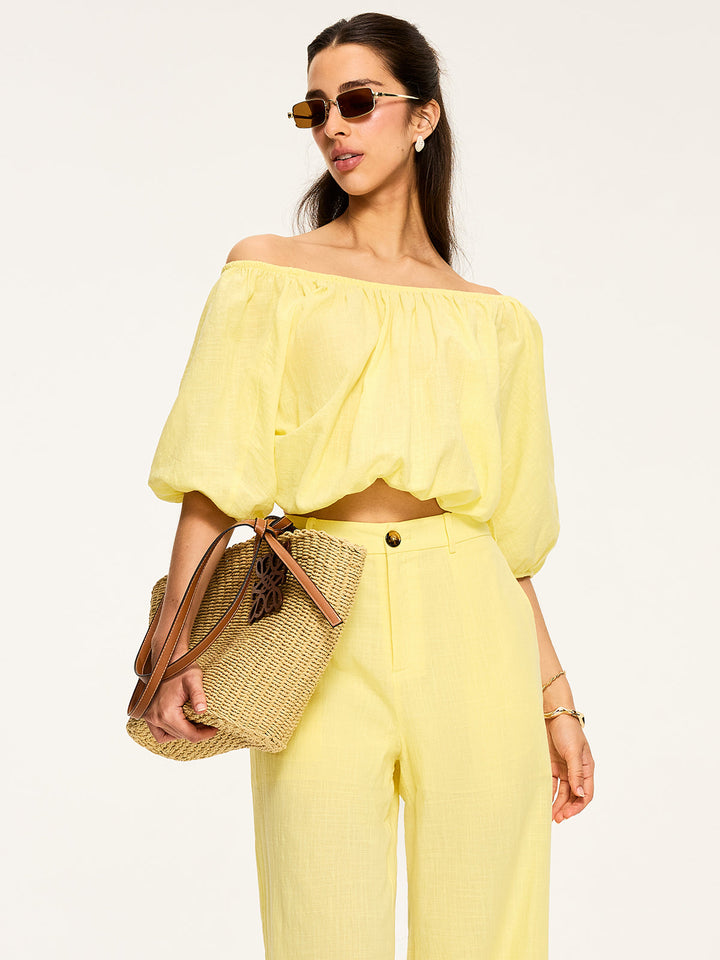 Balon Kol Bağlamalı Crop Bluz – Sarı