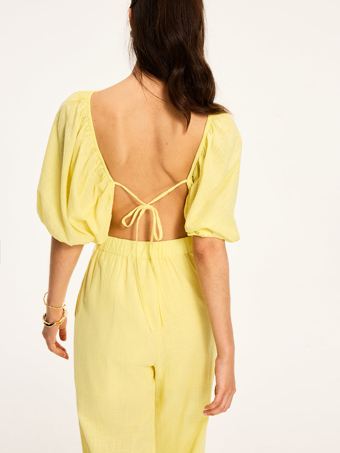 Balon Kol Bağlamalı Crop Bluz – Sarı
