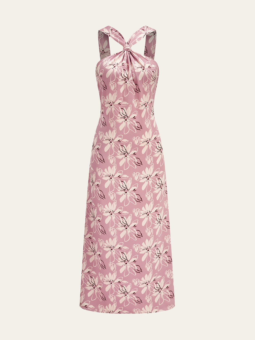 Halter Yaka Floral Midi Elbise – Mavi