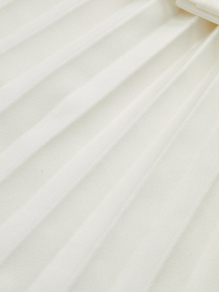 Kolsuz Bel Detaylı Pileli Mini Elbise – Beyaz
