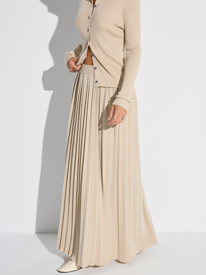 Piliseli Triko Maxi Etek – Bej