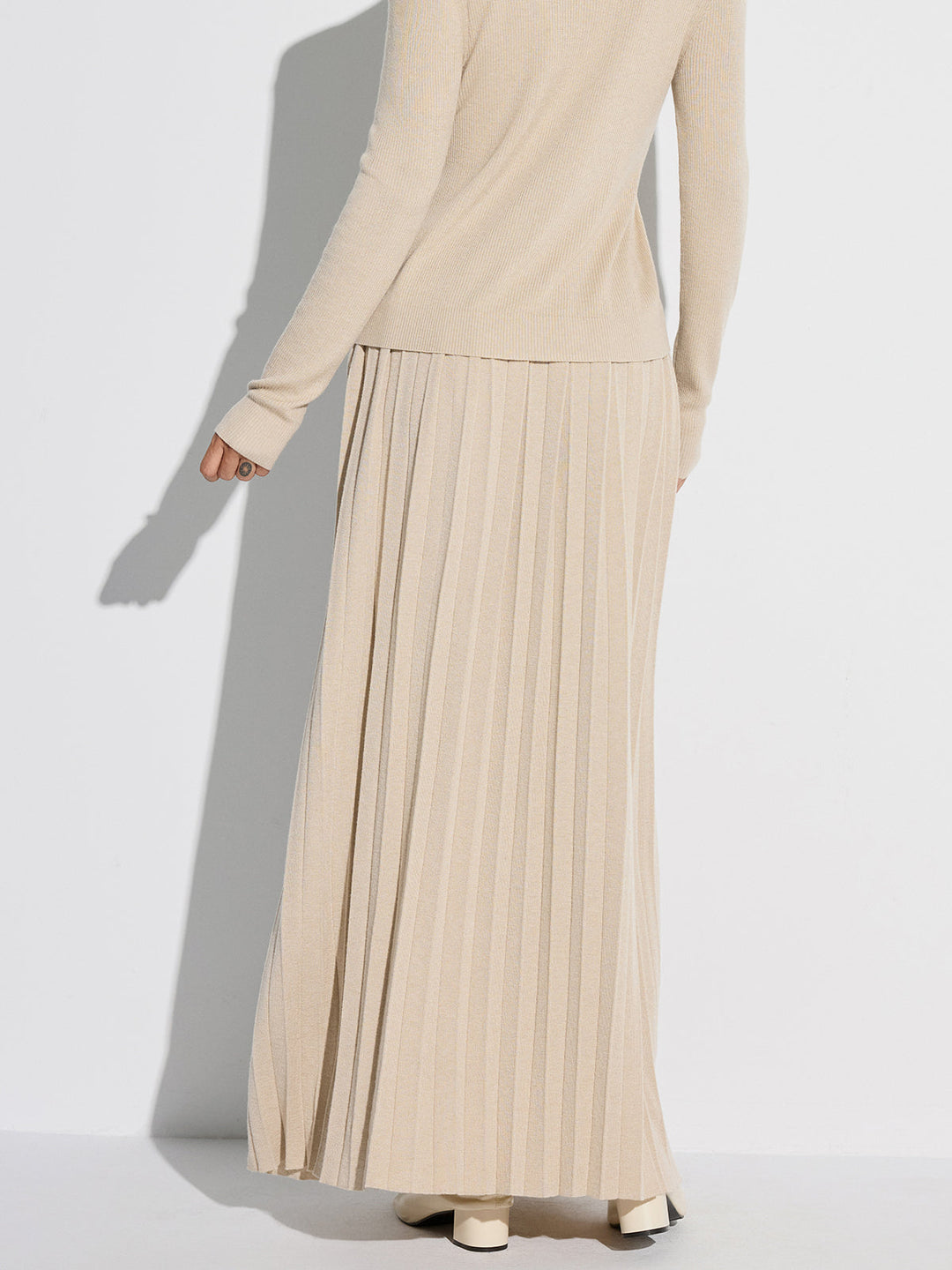 Piliseli Triko Maxi Etek – Bej