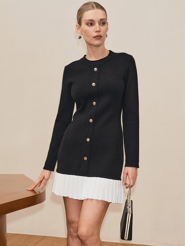 Düğmeli Fit Triko Elbise – Siyah