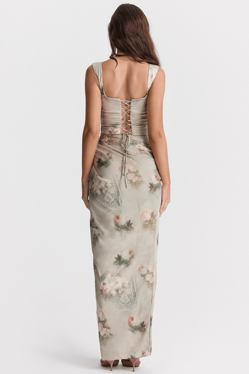 Drapeli Yırtmaçlı Saten Bustier Elbise