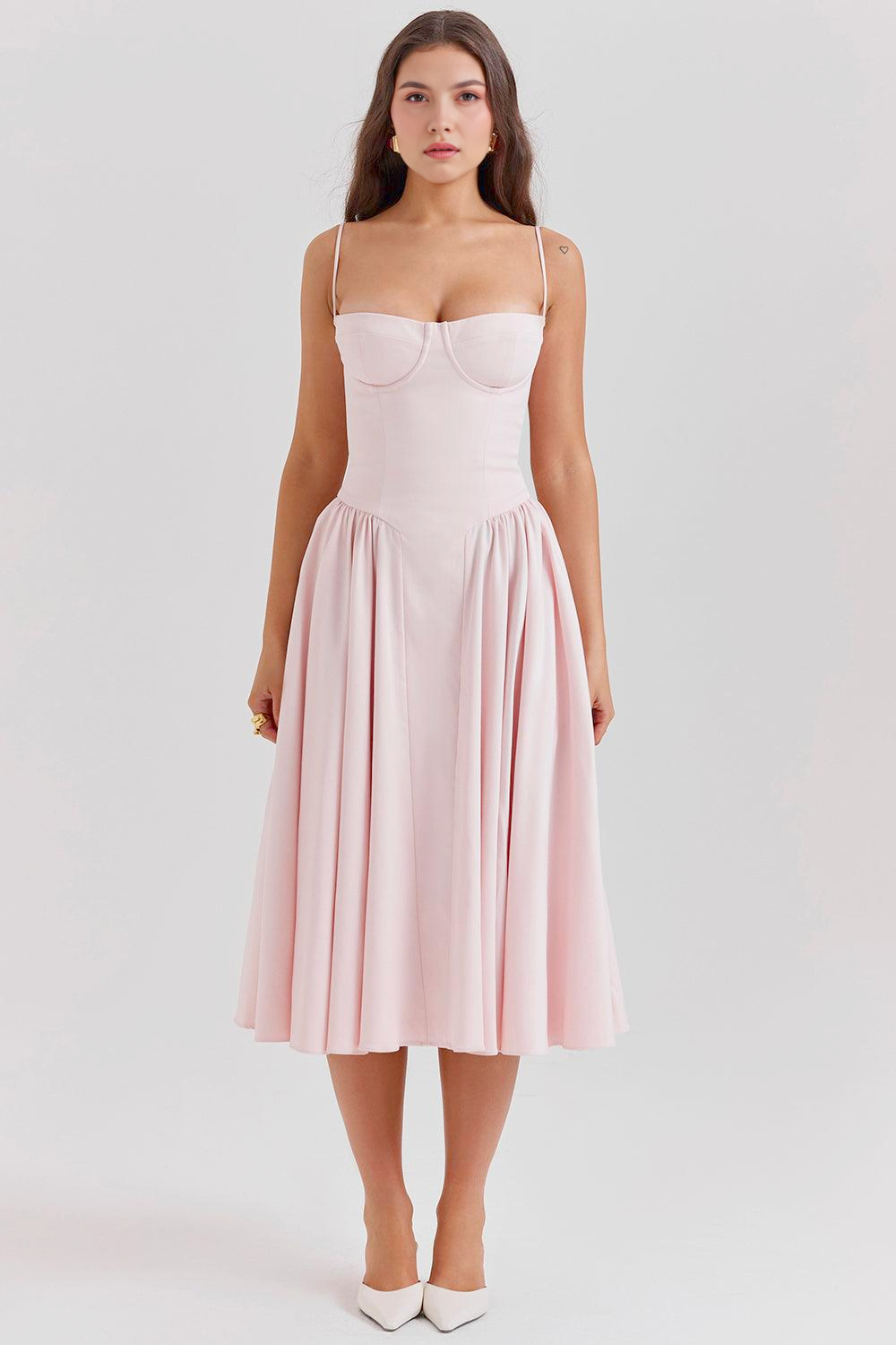 Bustier Detaylı A Kesim Midi Elbise