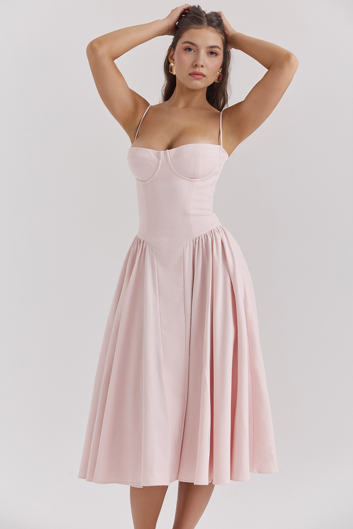 Bustier Detaylı A Kesim Midi Elbise