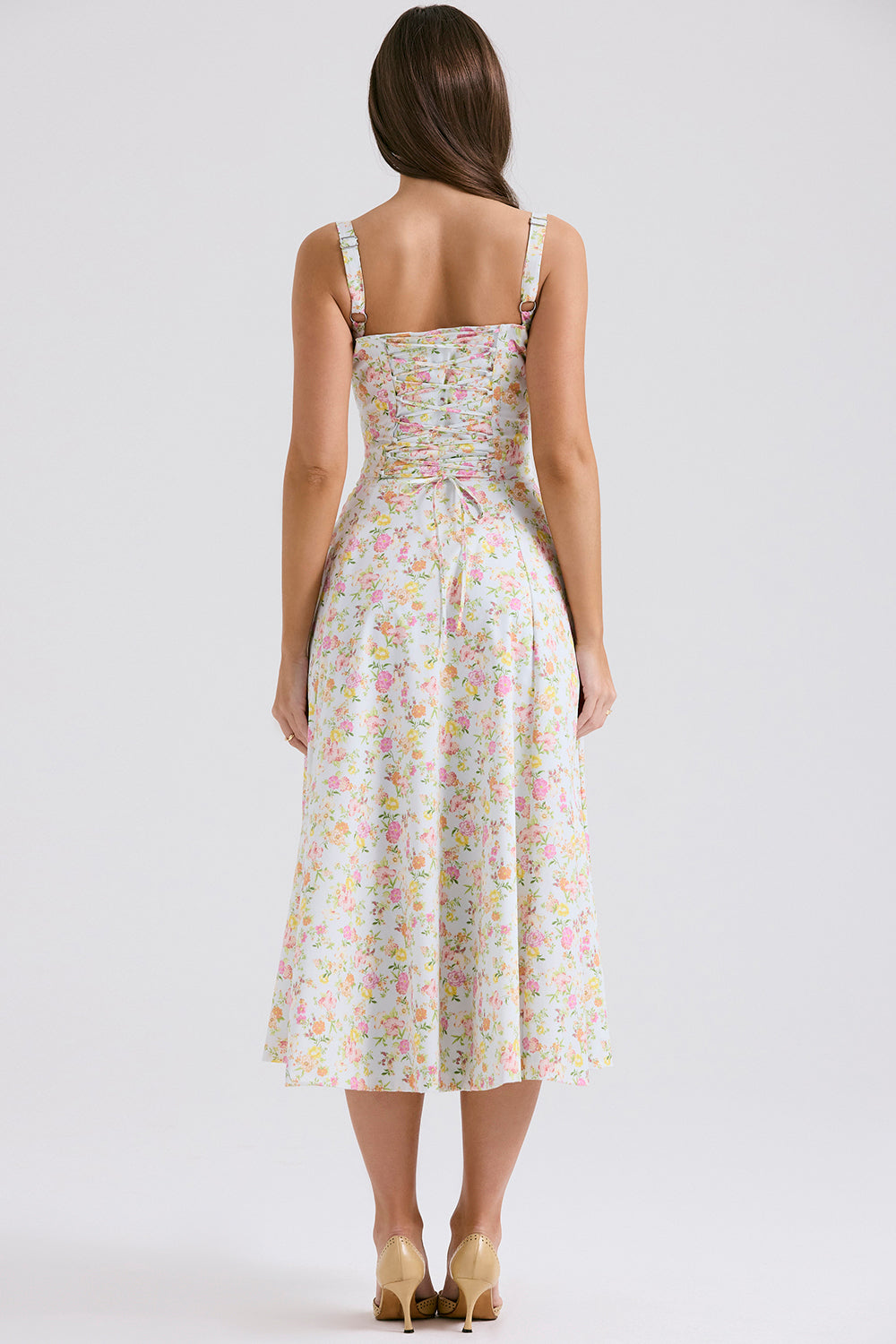 Çiçek Desenli Bustier Midi Elbise