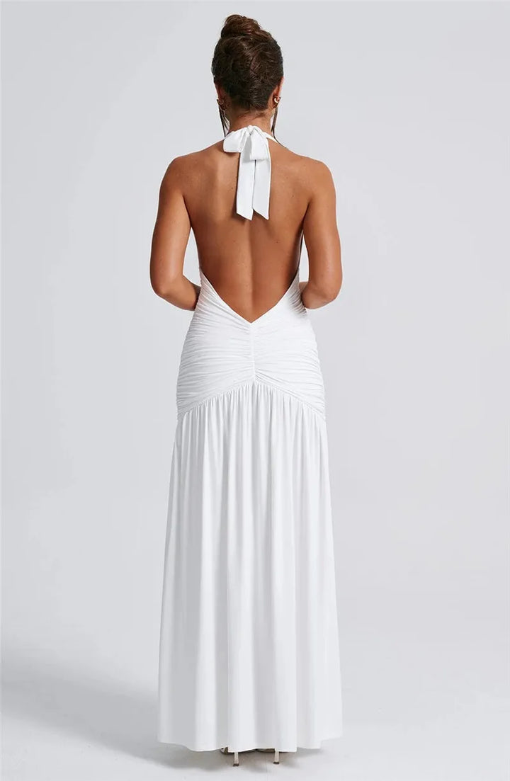 Derin V Yaka Drapeli Maxi Elbise – Kahve