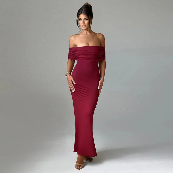 Drapeli Sırt Detaylı Straplez Maxi Elbise – Bordo