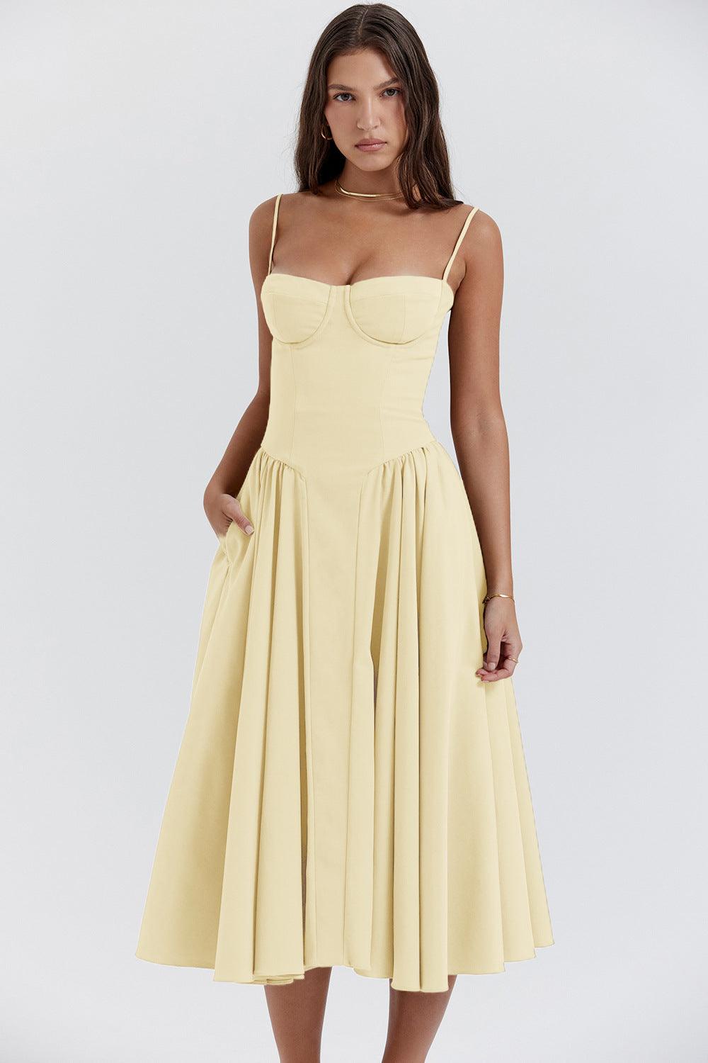 Bustier Detaylı A Kesim Midi Elbise