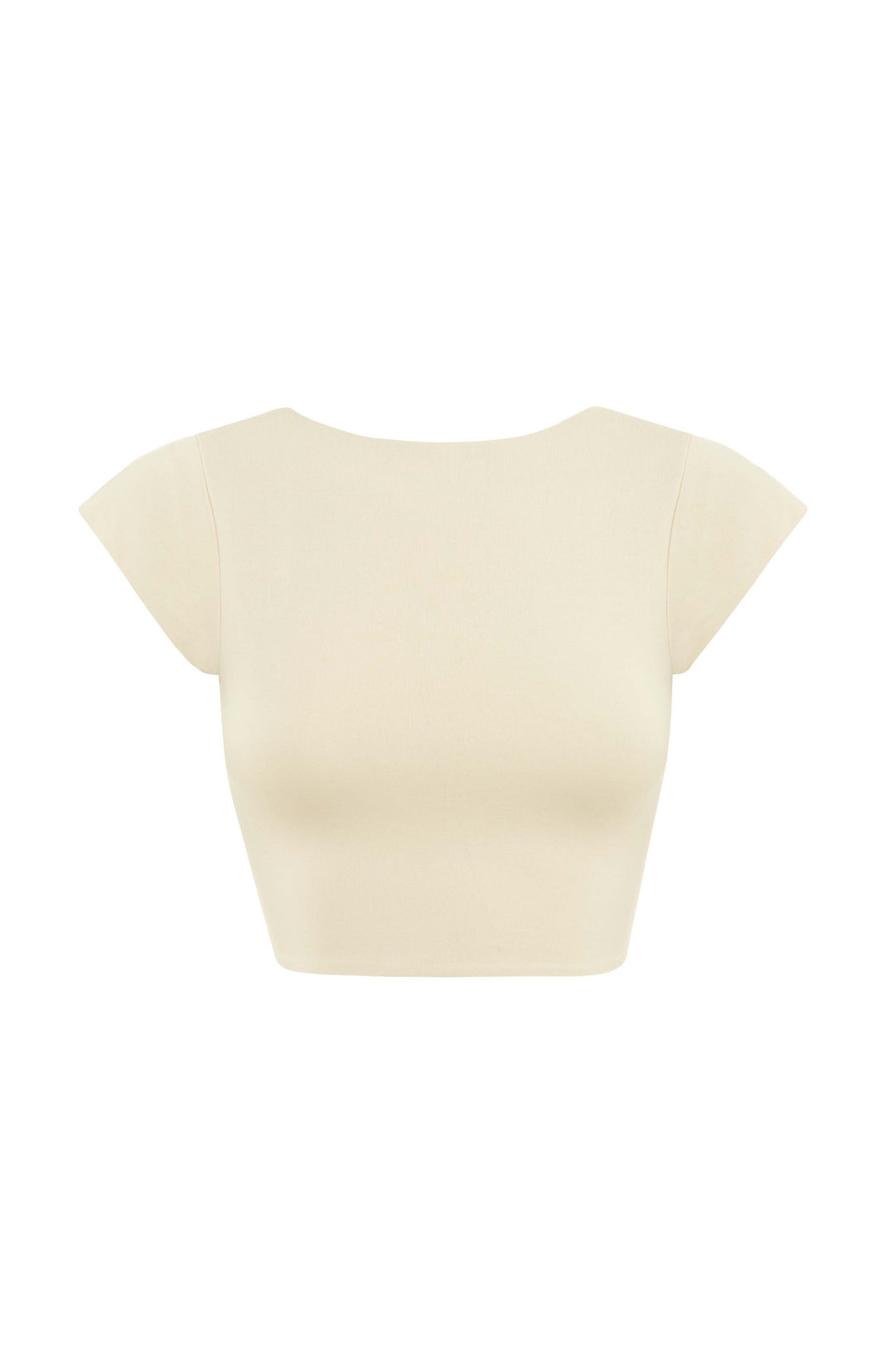 Kısa Kollu Slim Fit Crop Top – Krem