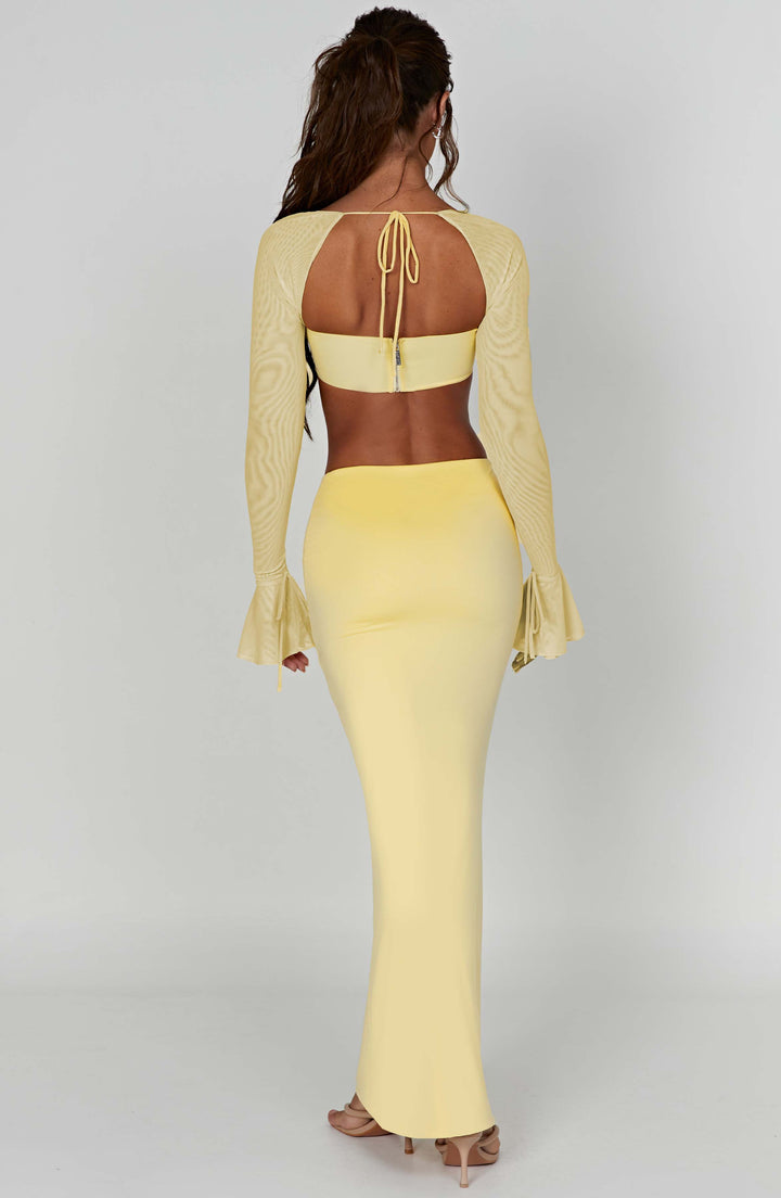 Yüksek Bel Bodycon Uzun Etek – Sarı