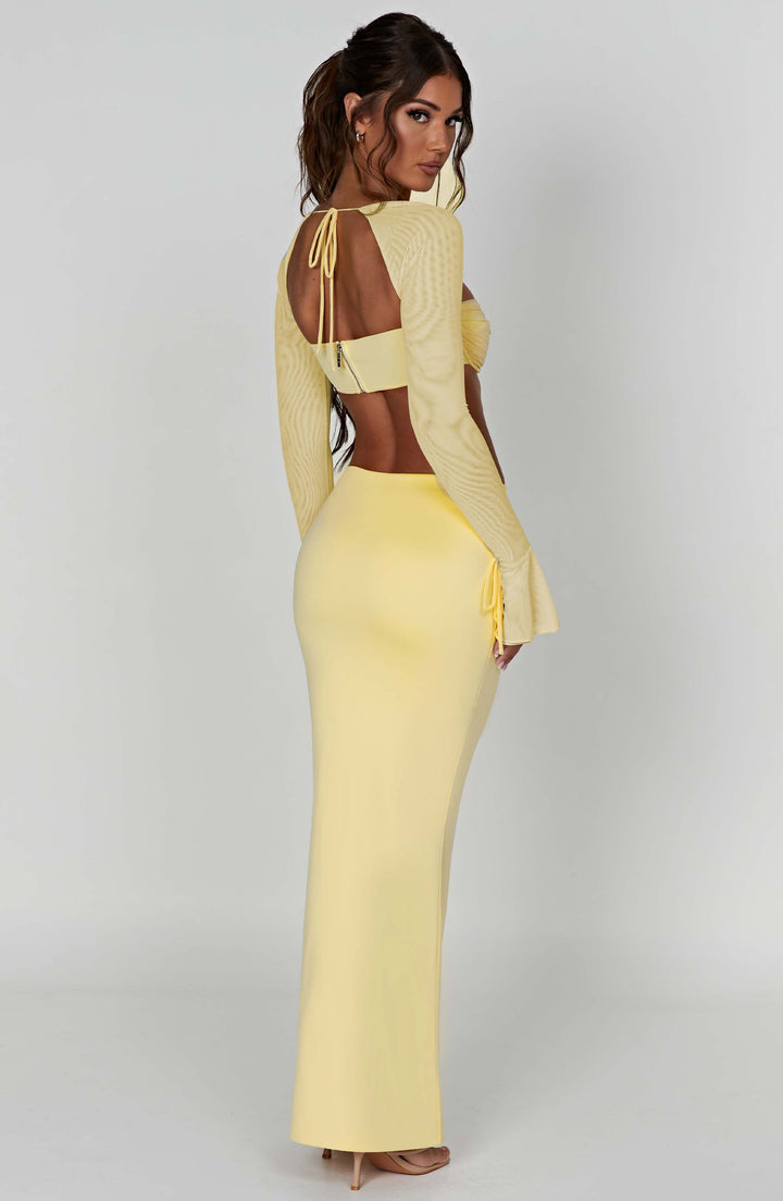 Yüksek Bel Bodycon Uzun Etek – Sarı