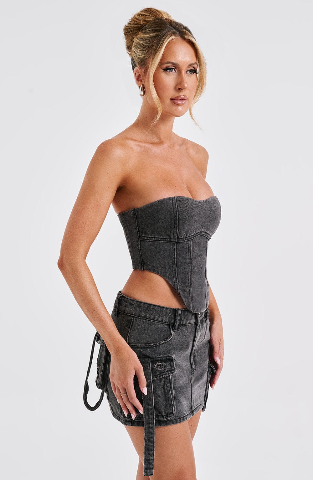 Kargo Cepli Mini Denim Etek – Siyah