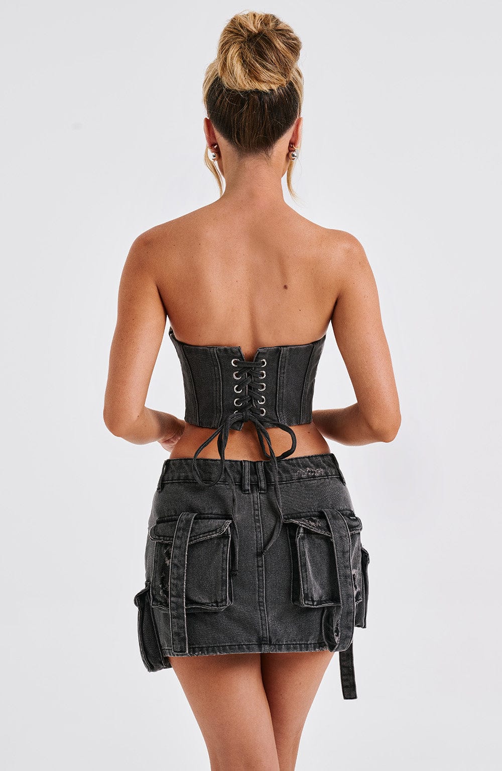 Kargo Cepli Mini Denim Etek – Siyah