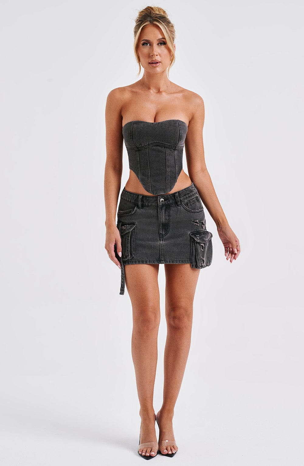 Kargo Cepli Mini Denim Etek – Siyah
